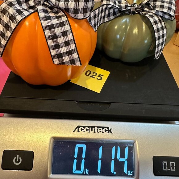 Farmhouse Fall Pumpkin Decor Set White Gray Green Buffalo Check Bow Autumn Decor - Picture 9 of 9